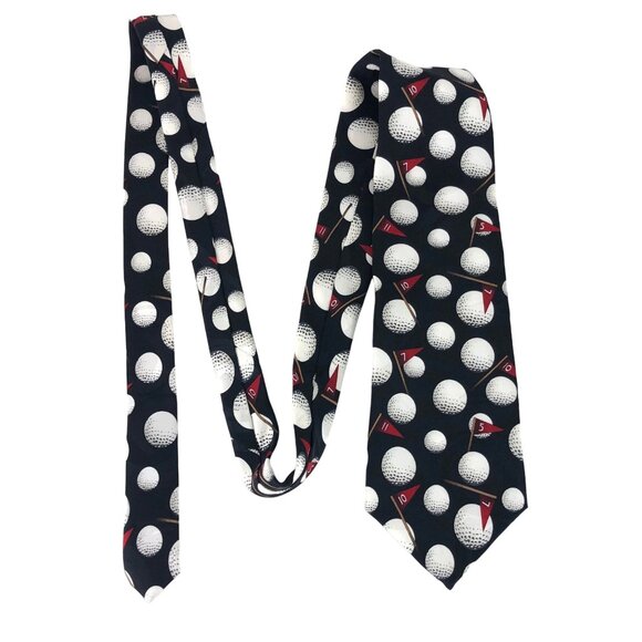 Beans McGee 100% Silk Mens Golf Themed Multicolor Tie Necktie Ball-O-Rama - Picture 5 of 6